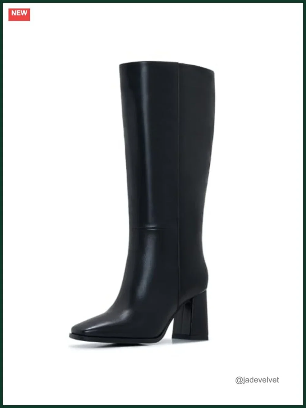 Wide Calf Knee High Boots Women Square Toe Chunky Heel PU Leather Zip Tall Boots